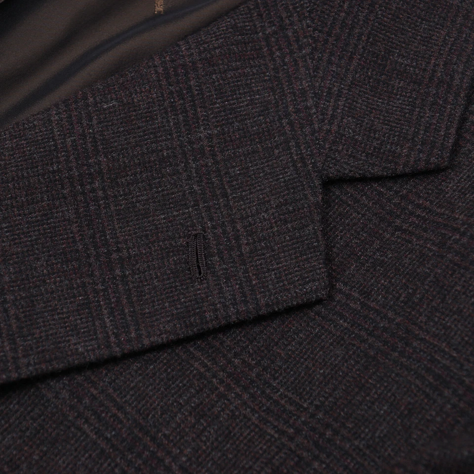 Abrigo deportivo Kiton Classic-Fit marrón oscuro a cuadros suave lana-cachemira 42S 43S corto Foto 3 de 4