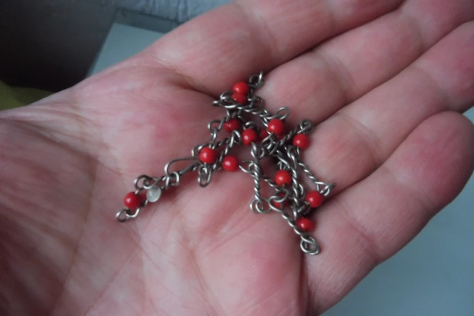 Bella, Vecchio Collana, 835 Argento Con Palline Di Corallo - Immagine 4 di 4