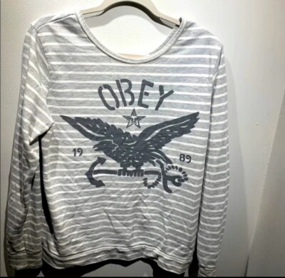 Obey Nautical Eagle Grey And White Sweatshirt Women s Large