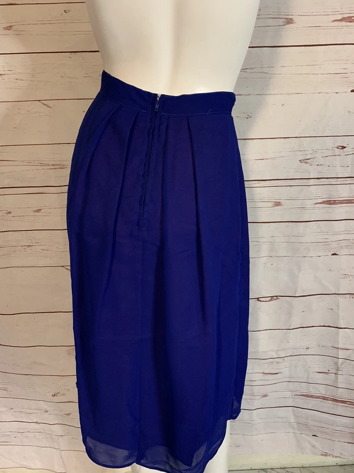Винтажная плиссированная синяя миди-юбка 70-х шифоновая двухслойная XS W-24" - Изображение 3 из 4