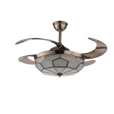 42" Tiffany Ceiling Fan Light Retractable Blade LED Chandelier Lamp for Bedroom