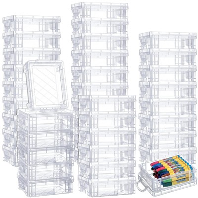40 Pcs Plastic Crayon Boxes Stackable Transparent Crayon Organizer with Lid C...