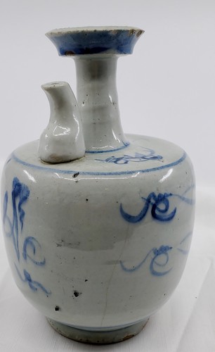 Antike koreanische Yi Dynastie blau-weiße Seladon Flasche mit Ausguss selten Rarität Unikat - Bild 12 von 12