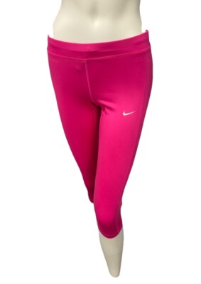 Nike Dri-Fit Capri Running Leggings Women’s M Pink/Fuchsia Drawstring Zip  Pocket
