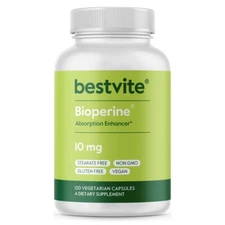 Bioperine 10mg (120 Vegetarian Capsules) - No Stearates - Absorption Enhancer