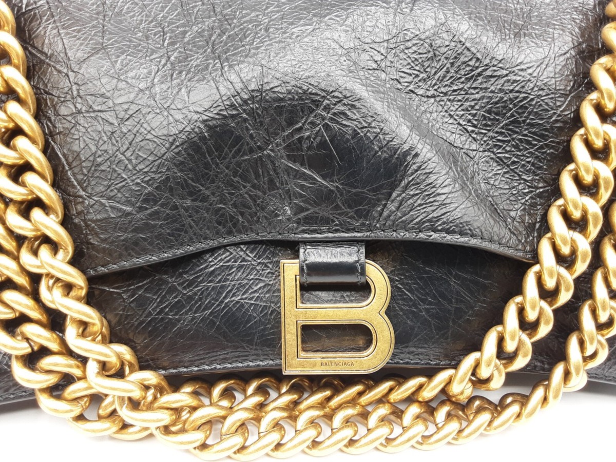 BALENCIAGA CRUSH LARGE CRUSHED CALFSKIN BLACK LEATHER