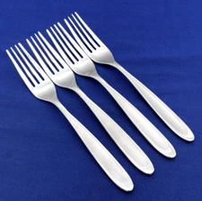 SET 4 DINNER FORKS  8" Oneida Velour Frost Center Glossy Edge Stainless