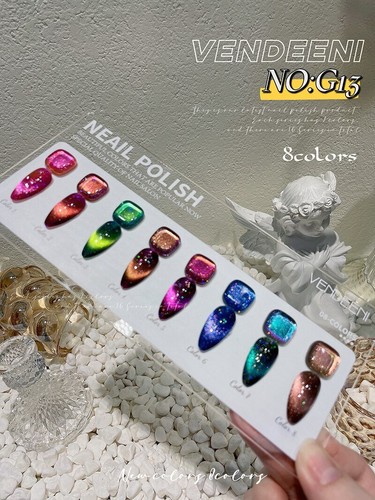 Laser glitter diamantato rotto 8 colori ampio gel unghie occhi di gatto galassia luminosa - Foto 2 di 7