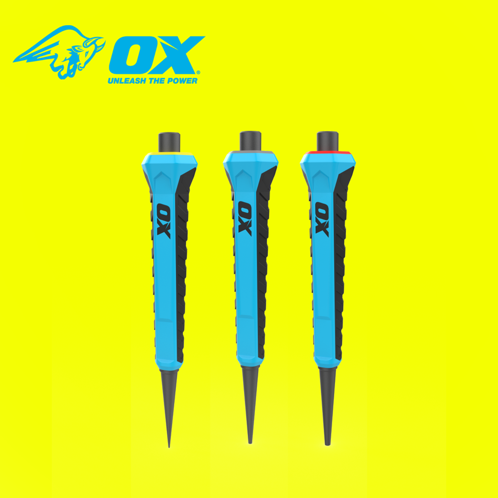 Ox Tools Ox Pro Nail Punch 3 Pack Set (0.8Mm, 1.6Mm, 2.4Mm), Forged Hardened Steel, Non-Slip Handles, Hexagonal Anti-Roll Design For Stability, Colour-Coded - Image 2