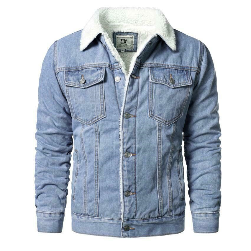 Men Winter Denim Jackets Blue Jeans Coats Wool Liner Thicker Warm Coats