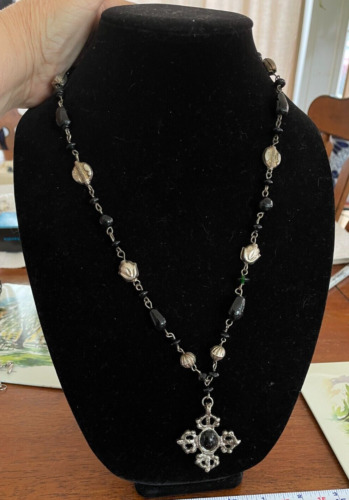 Vintage Necklace And Matching Earrings Black and S