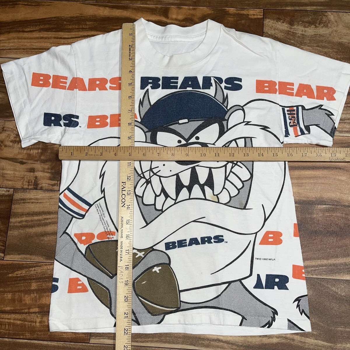 Vtg Taz Chicago Bears YOUTH T-Shirt All Over Print Looney
