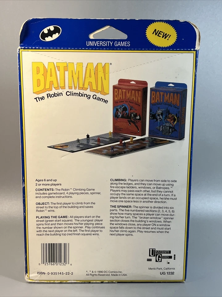 1990 年蝙蝠侠 - 罗宾攀岩游戏 - 大学游戏工厂密封 - 全新带盒 — 第 3/4 张图片