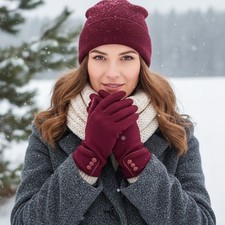 Burgundy Fashion Fleece Gloves Size One Size