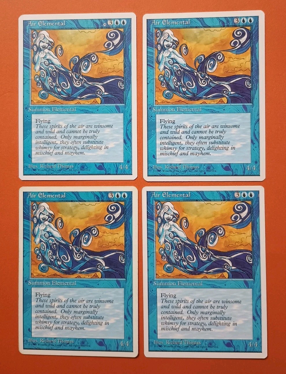 Magic the Gathering MTG Fourth Edition AIR ELEMENTAL X 4 (3 LP/EX &1 MP) U 1995!