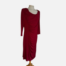 Phase Eight Dress 18 Red Wine Midi Draped Asymmetric Stretch Ruched Slimming