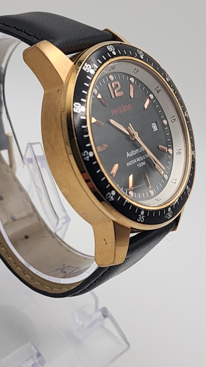 44mm Redline Rose Gold Case Black Dial Automatic Wrist Watch