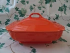 Vintage Homer Laughlin Riviera Fiesta Radioactive Red Casserole Dish Very Good