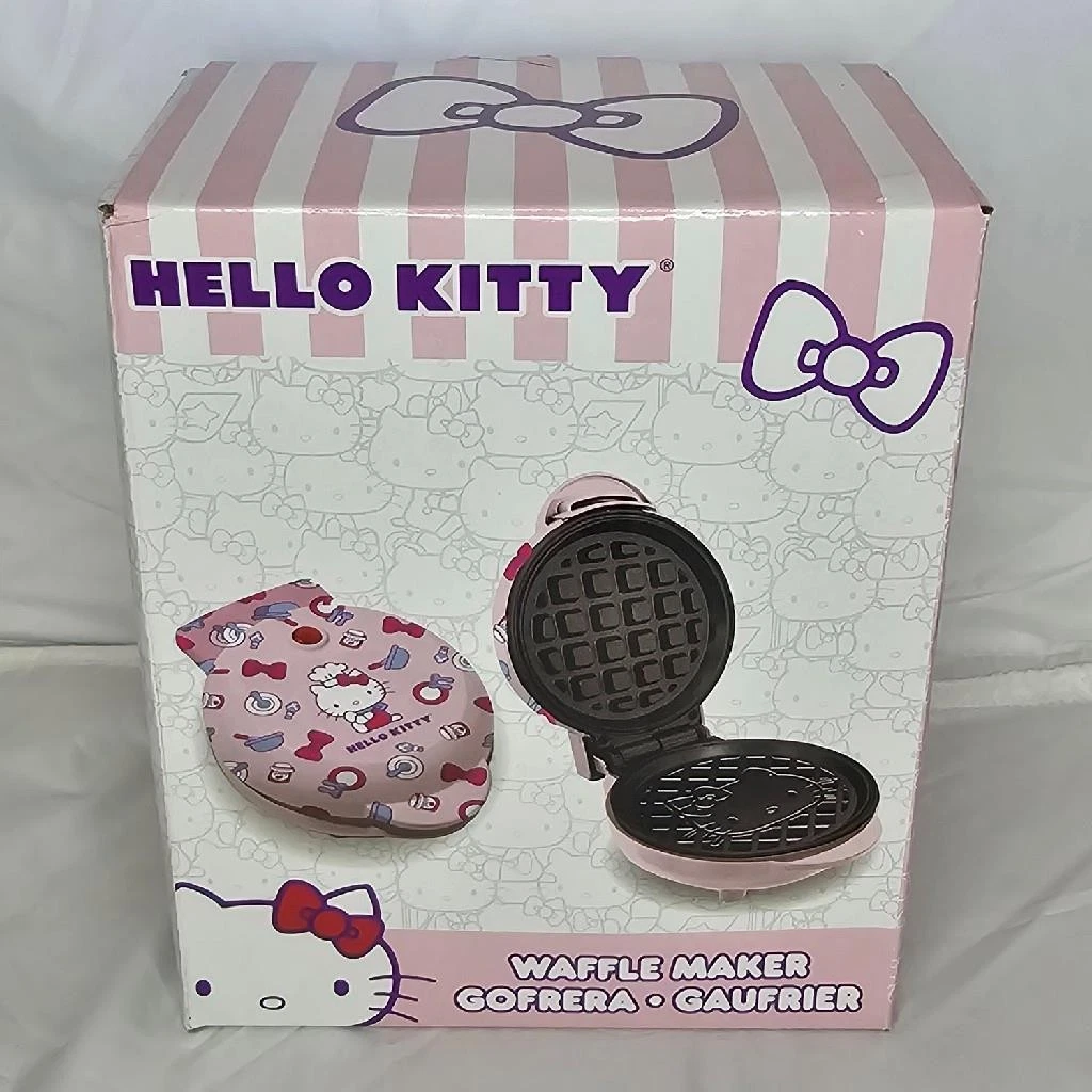 New 2024 Hello Kitty Waffle Maker Non Stick Plates Easy Cleanup Pink Cute Design