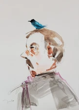 Quirky Portrait Figure Watercolor PRINT Canvas By Artist Jose Trujillo 16x20