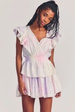 $395 LoveShackFancy Pink Tie-Dye Gwen Ruffle Cotton Eyelet Mini Dress Designer M