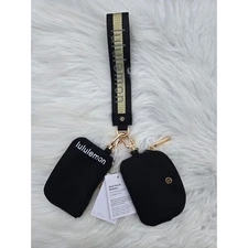 Lululemon Dual Pouch Wristlet Wallet Accessory Keychain Bag Black GOLD
