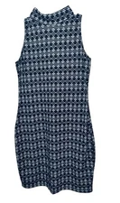 Atmosphere Black White Sleeveless Mock Neck Mini Sheath Dress Sz 12 UK (S/M)