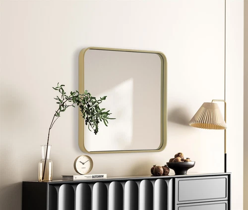Elegant Decor Contour Metal Square Mirror 24X24" Brass - Picture 3 of 7