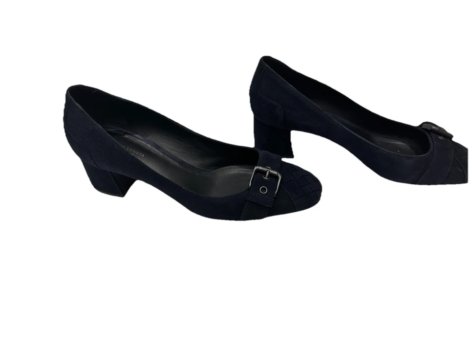 Bottega Veneta Women’s Blue Suede Shoes. Size 36.5 (6.5-7). Block Heel. Slip Ons - Image 3 of 4