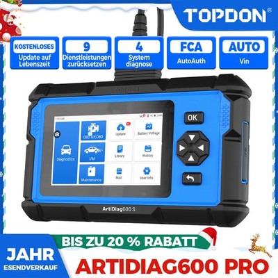 TOPDON ArtiDiag600 PRO KFZ OBD2 Diagnosegerät 9 Wartungsfunktionen Vollsystem DE