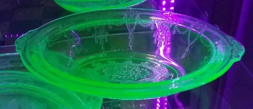 Vintage Camero Vaseline Glass Swags Floral 10" Uranium Oval Vegetable Dish