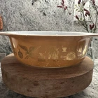 Vintage Pyrex 043 Early American Oval  Casserole Dish Brown and Gold 1 1/2qt Tab