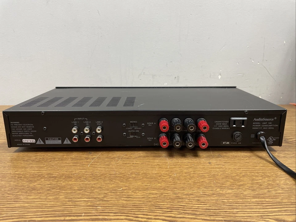 AudioSource AMP 100 2 Channel Power Amplifier, Power Tested - Image 3 of 3
