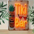 Vintage Tiki Bar Hawaiian Themed Neon-Style Tin Metal Signs Home Décor 8x12