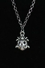 Lady bug Necklace Silver Pewter Charm 3/4" Pendant 3mm Stainless Chain 18"