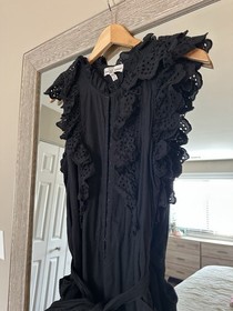 Apiece Apart Women&rsquo;s Eyelet Ruffle Sleeve Black Jumpsuit Cotton Size 6 Medium