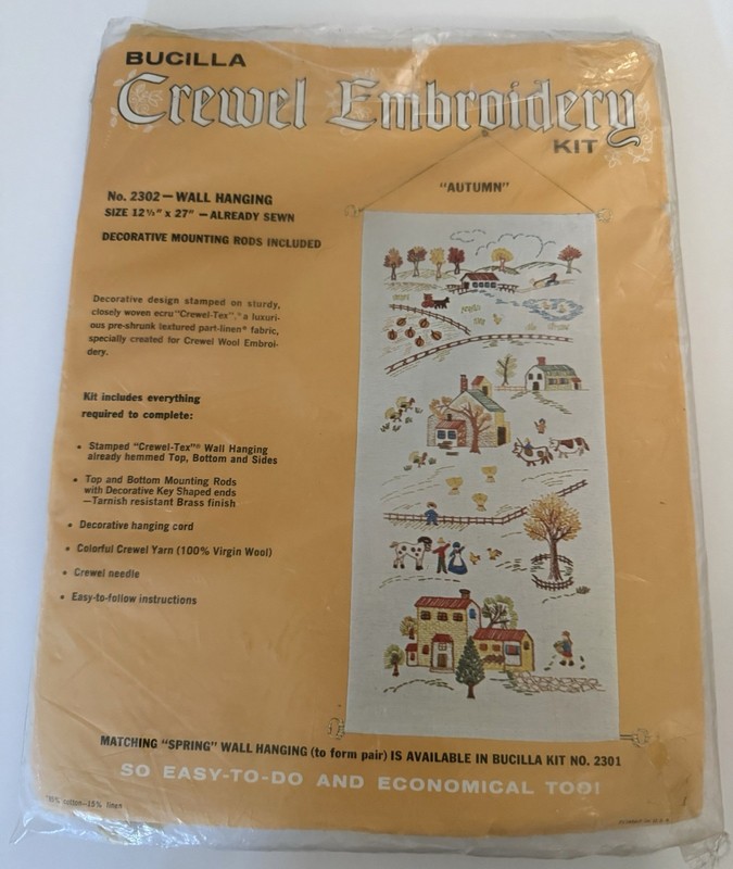 Bucilla Crewel Embroidery Kit 2302 Autumn WALL HANGING Panel 12 " X 27"