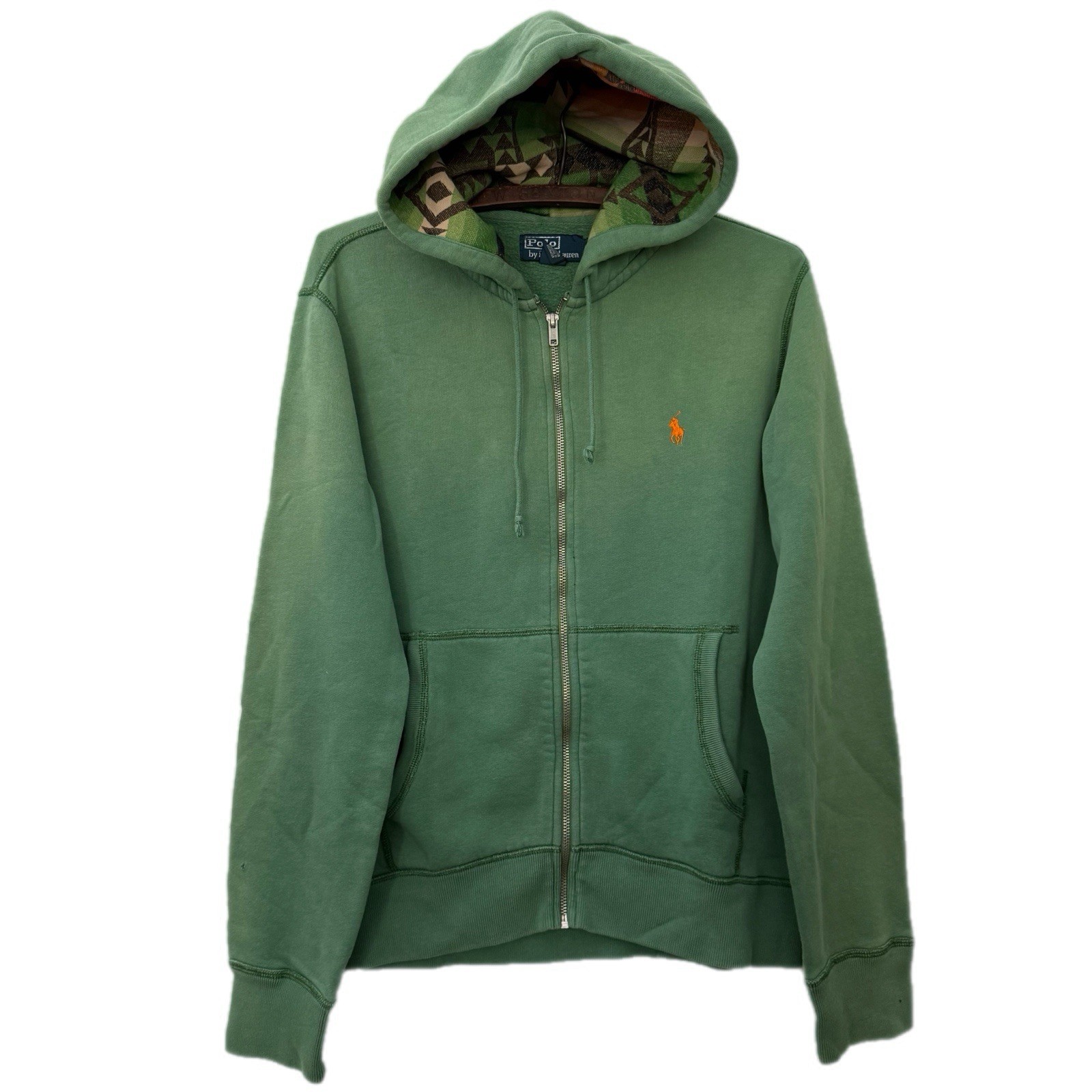 Polo Ralph Lauren Aztec Hoodie Jacket Forest Green Large Full Zip Y2K Vintage
