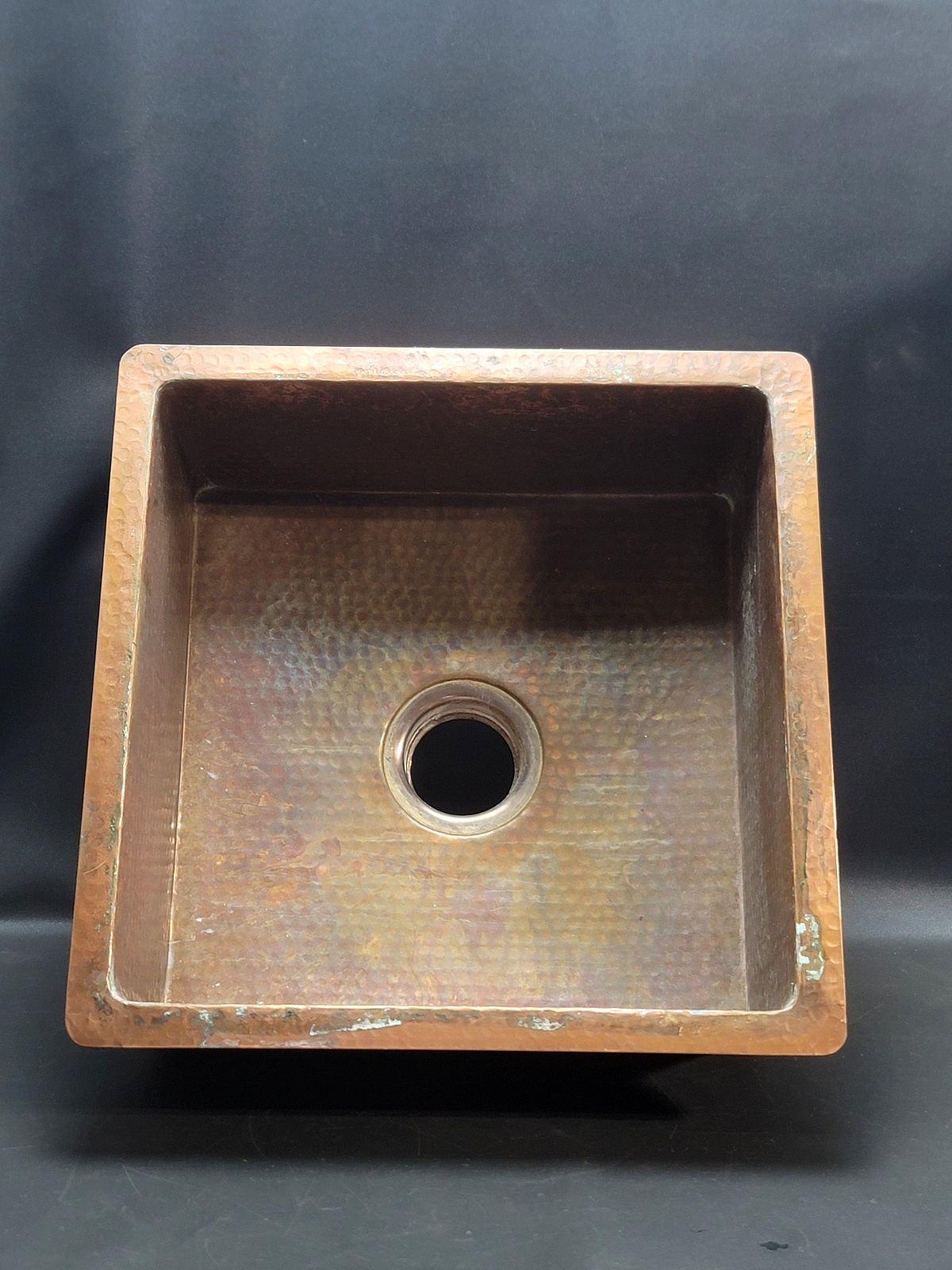 Large Square Weathered Copper Drop In Undermount Kitchen Basin