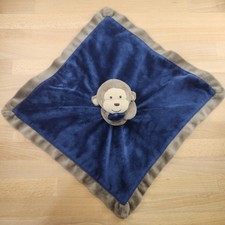Carters Monkey Rattle Security Blanket- Plush Lovey- Satin- Blue  Brown