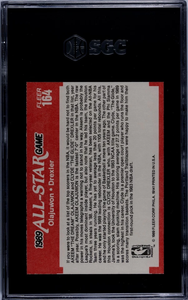 1989 Fleer - All-Star Olajuwon/Drexler #164 SGC 9 SGC POP 3 - Image 2 of 2