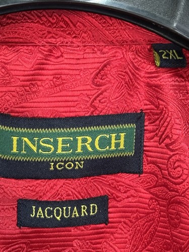INSERCH Mens Sport Paisley Premium Jacquard Fashion Shirt Regular Fit Red - Picture 3 of 4