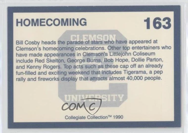1990 Collegiate Collection Clemson Tigers Homecoming Bill Cosby #163 - Image 2 of 2