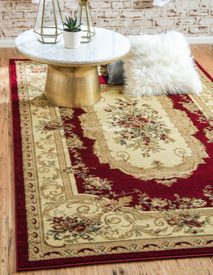 Elegant Burgundy/Ivory Floral Area Rug - Versailles Collection 9' x 12