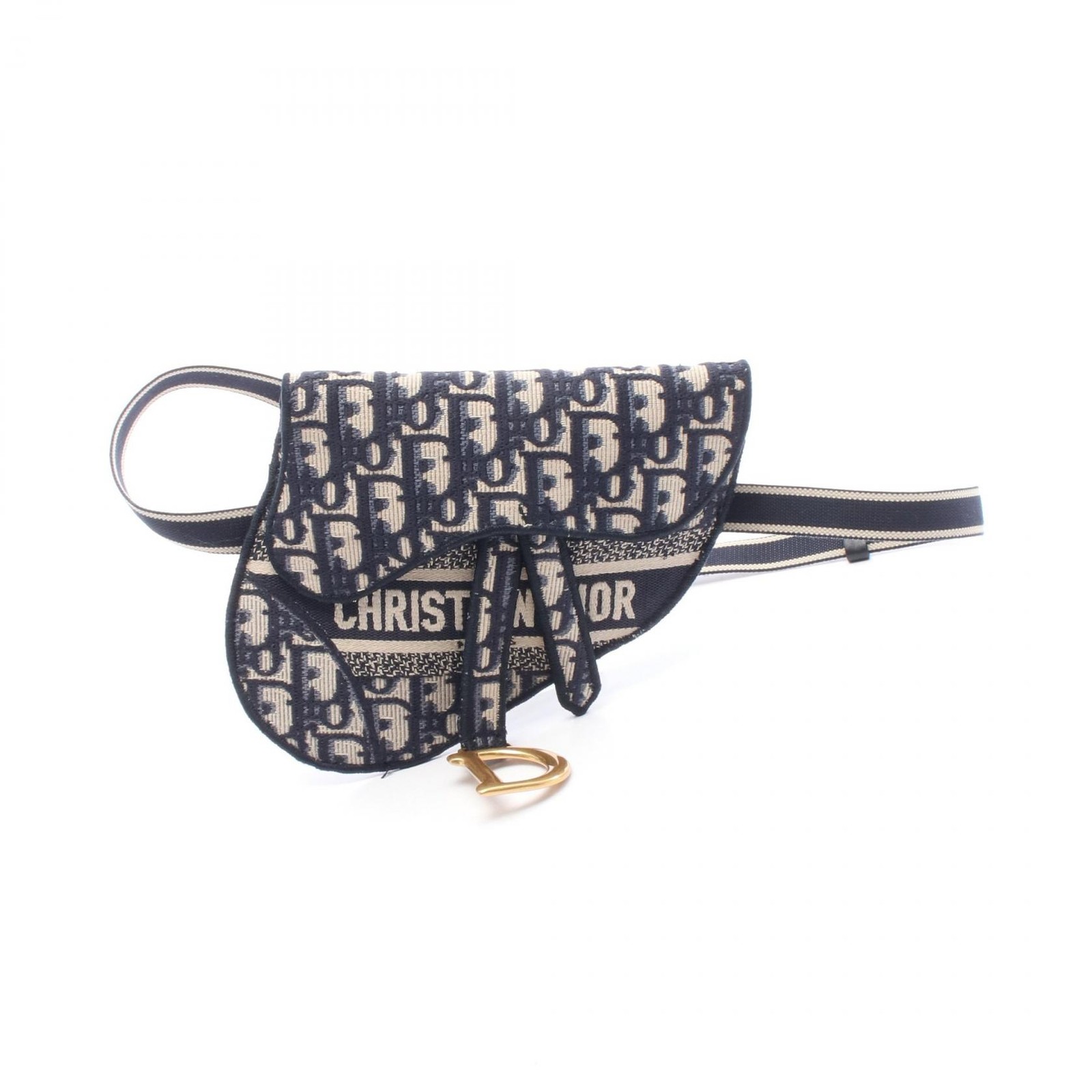 Christian Dior SADDLE Oblique Waist bag S5632CRIW canvas leather Navy Gray Used