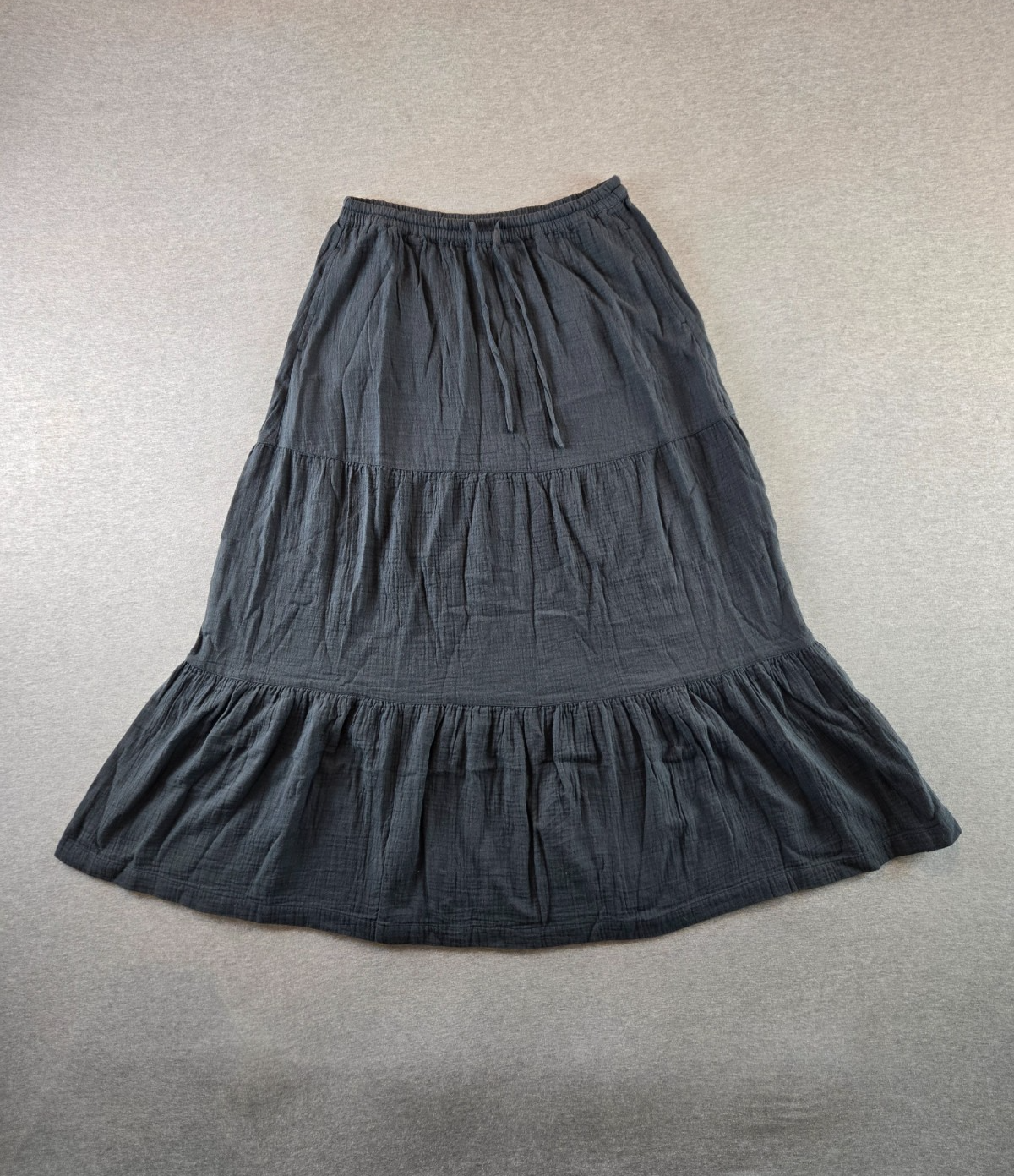 Pact Maxi Skirt Sz Small Retro Black Coastal Double Gauze Tiered Organic Cotton-image