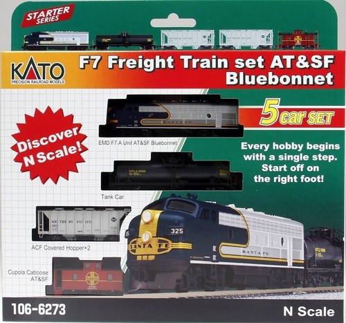 KATO 1066273 Spur N Santa Fe Bluebonnet F7 Lok + 4 Güterwagen DC 106-6273 | Zustand: New