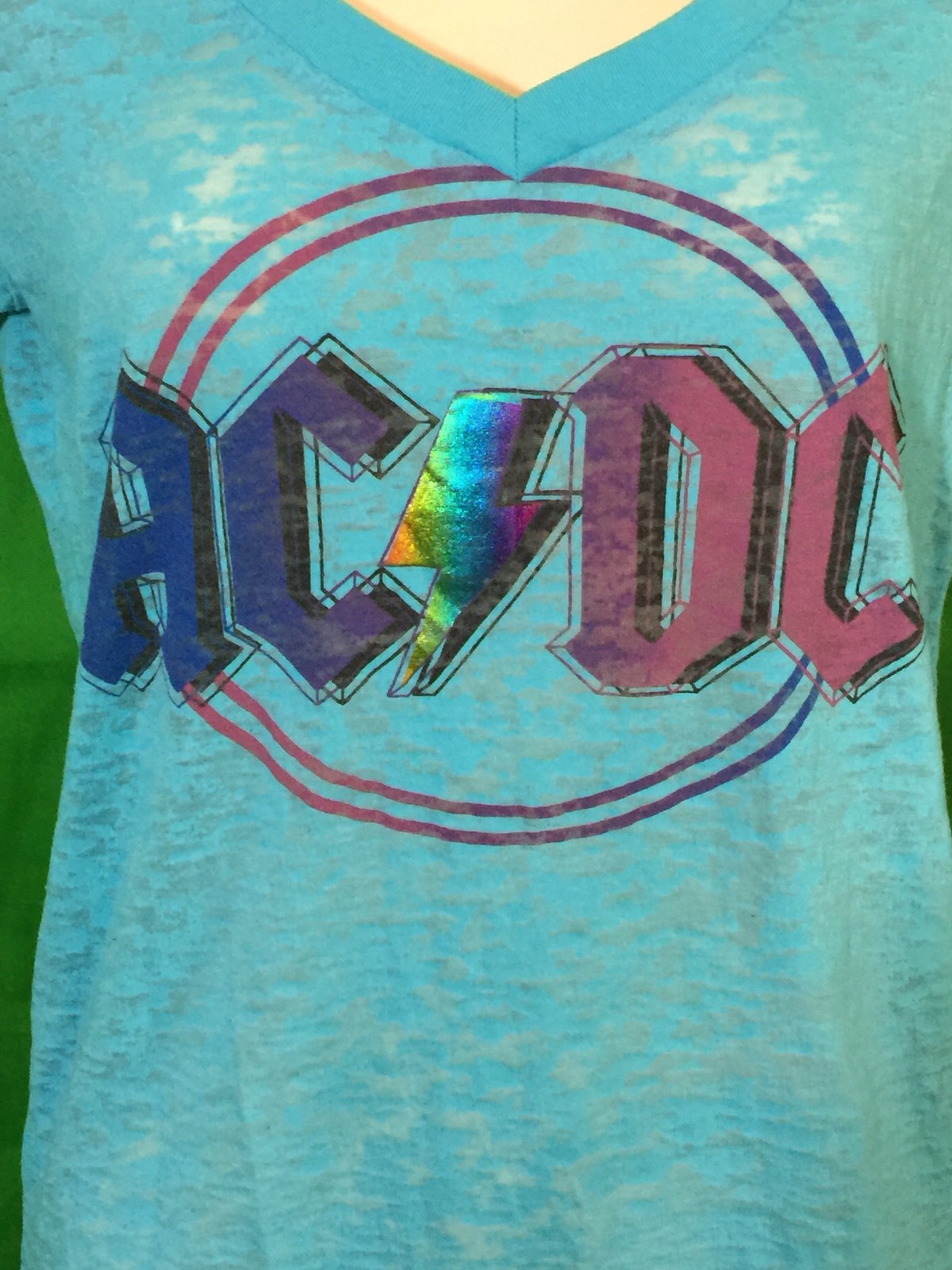 Distressed AC DC Turquoise Blue Short Sleeve T-Shirt Women’s Size ...