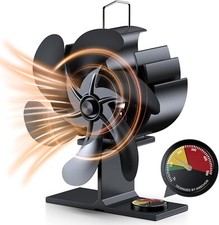 Wood Stove Fan, 6 Blades Heat Powered Log Burner Fan with Temp Reminder, Silent