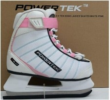 Powertek Ice Skate White/Pink Quilt Recreational Figure Hockey Women Shoe Size 4